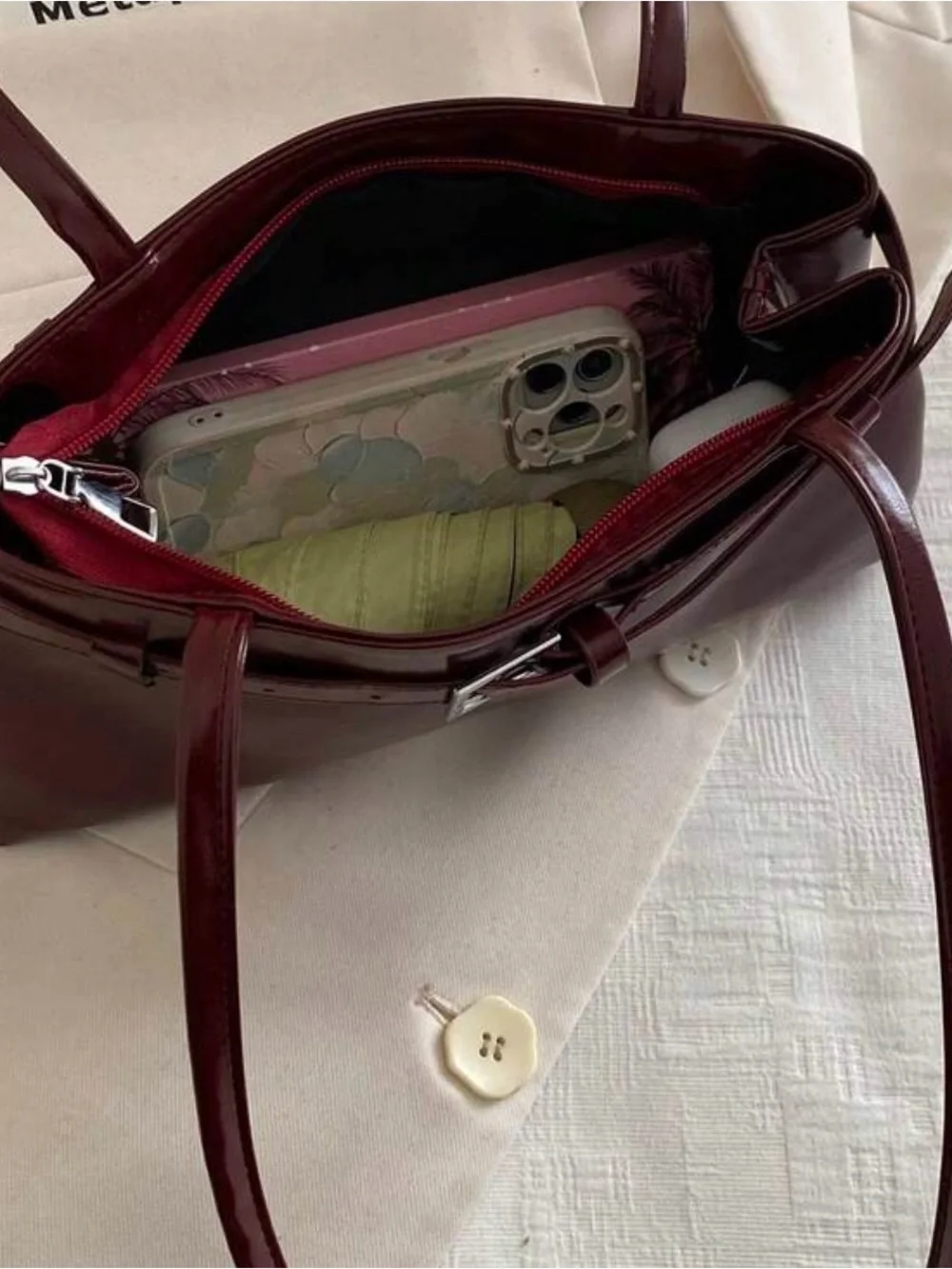 Women's Burgundy Shoulder Bag with Belt Detail